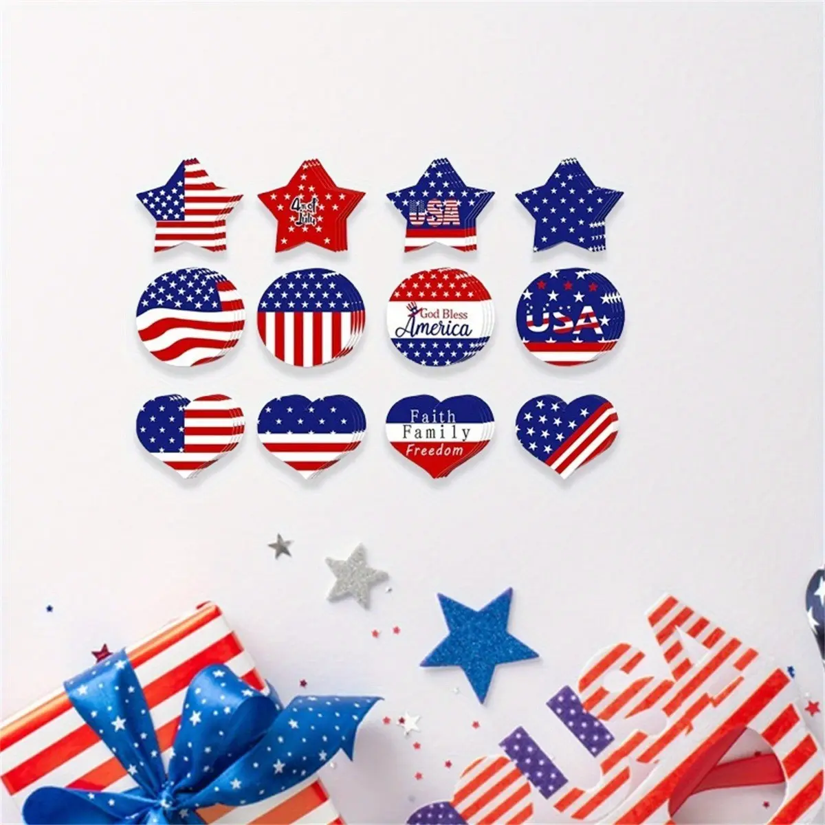 12 Piece/24 Piece/36 Piece April 7th Tree Decorations, Shiny Star-Shaped Wooden Tree Ornaments, Patriotic Hanging Decor, Home Decor Ornament, Party Decor for Festive Celebrations, Wooden Decorative Ornaments