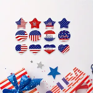 12 Piece/24 Piece/36 Piece April 7th Tree Decorations, Shiny Star-Shaped Wooden Tree Ornaments, Patriotic Hanging Decor for Festive Celebrations