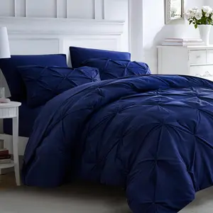 7pc Dark Blue King Comforter with, 7 Pinch Pleating a Bag Blue Comforters  Sets, Fluffy Pintuck (Navy,King)
