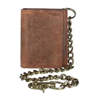 CTM Men's Crazy Horse Leather RFID Trifold Chain Wallet