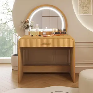 Bellemave 39-in Modern Backlit LED-Lit Makeup Vanity Table with Touchscreen Lighted Mirror, Storage Drawer, Wavy Edge, Stable Base, Easy Setup Indoor Bedroom Furniture, Backlit Makeup Vanities
