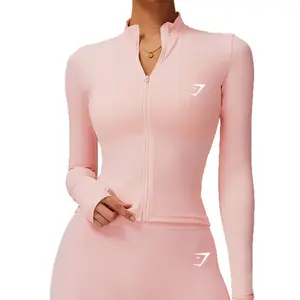 Zip Up Long Sleeve Workout Jacket, Breathable Naked Feeling Yoga Top, Quick Dry Slim Fit Running Sports Jacket