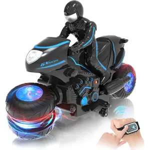 Remote Control Motorcycle Toys New Upgraded RGB Wheels Lights, RC Motorbike with 2-in-1 Remote, Gesture Sensing Stunts Dirt Bike, 360° Rotating High Speed Motocross Car for Boys Girls Gift