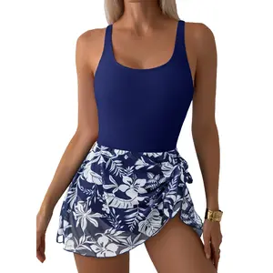 Aleumdr One Piece Swimdress Swimsuit for Women Tummy Control with Mesh Skirt Tie Knot Swim Dresses Bathing Suit