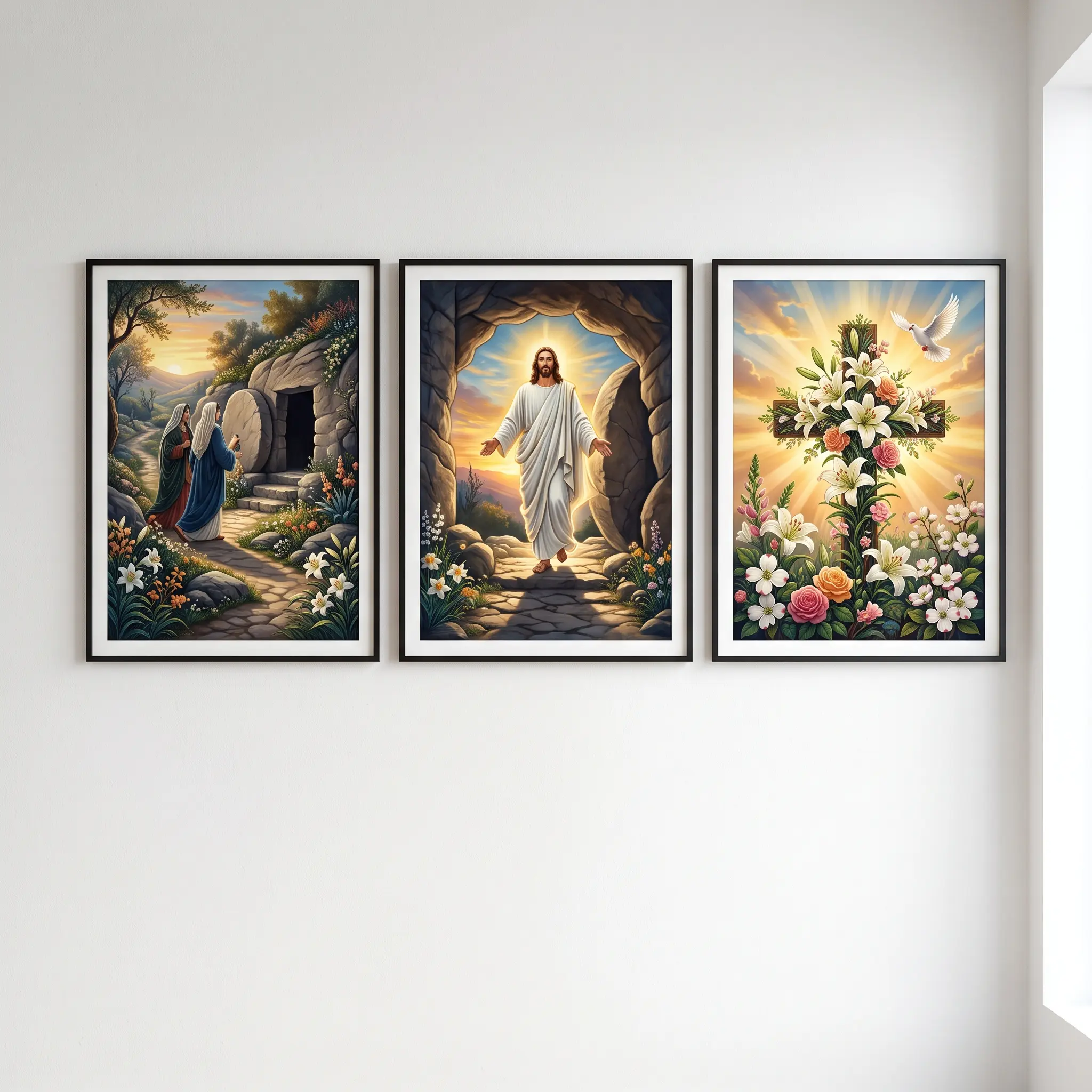 Poster Set of 3 [Unframed] Easter Resurrection | Christian Landscape | Gift for Christians