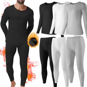 2 Pack Men Base Layer Breathable Lightweight Stretchy Thermal Underwear Long Johns Long Sleeve Set Fabric Menswear Outdoor Polyester Spandex Clothes Sports Winter Undergarments Masculine