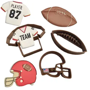 FOOTBALL COOKIE CUTTERS American Football With Laces Game Helmet And Jersey Uniform T-Shirt For Sports Super Bowl Cookie Cutters For Birthday Graduation (3 Pack)