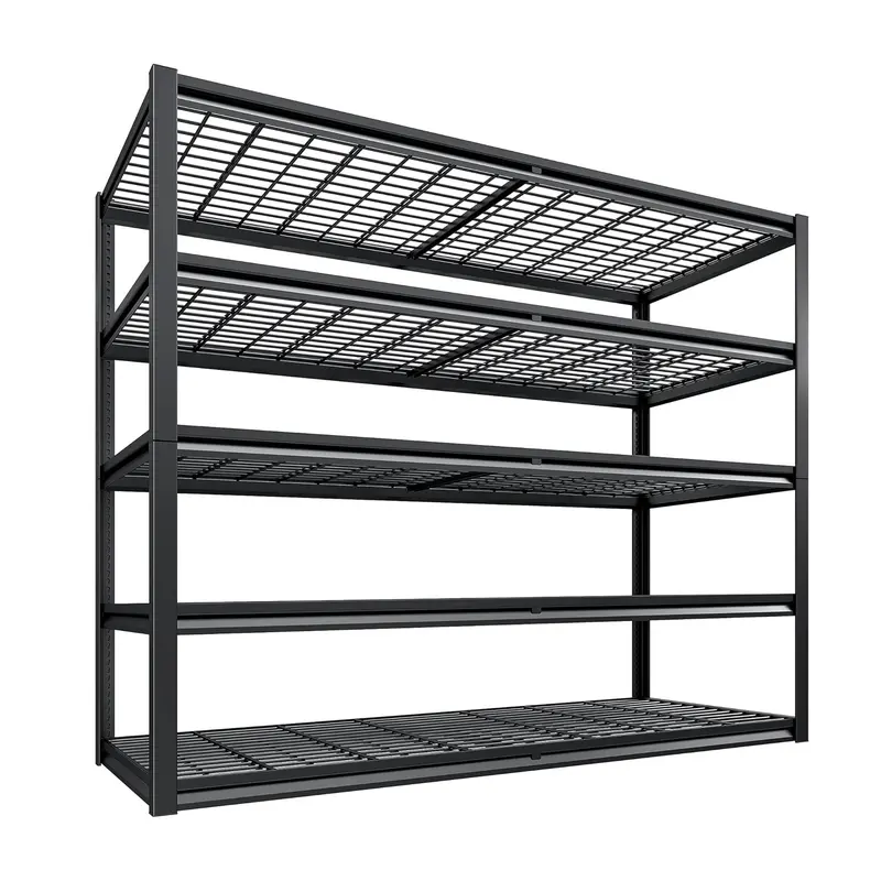 Raybee Extra Large All-Metal Wire Garage Shelf Organizer - 5-Tier Adjustable Height Heavy Capacity Unit with Double Columns, 8 Support Ribs, Anti-Tipping Kits, Floor Pads, Assembly Kit Shelving & Storage for Garage, Books