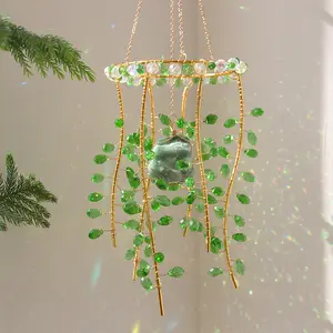 Crystal Willow Wand Sun Catcher - Unique Emerald Green Branch Design, Sparkling Prism for Rainbow Reflections & Cozy Natural Ambiance