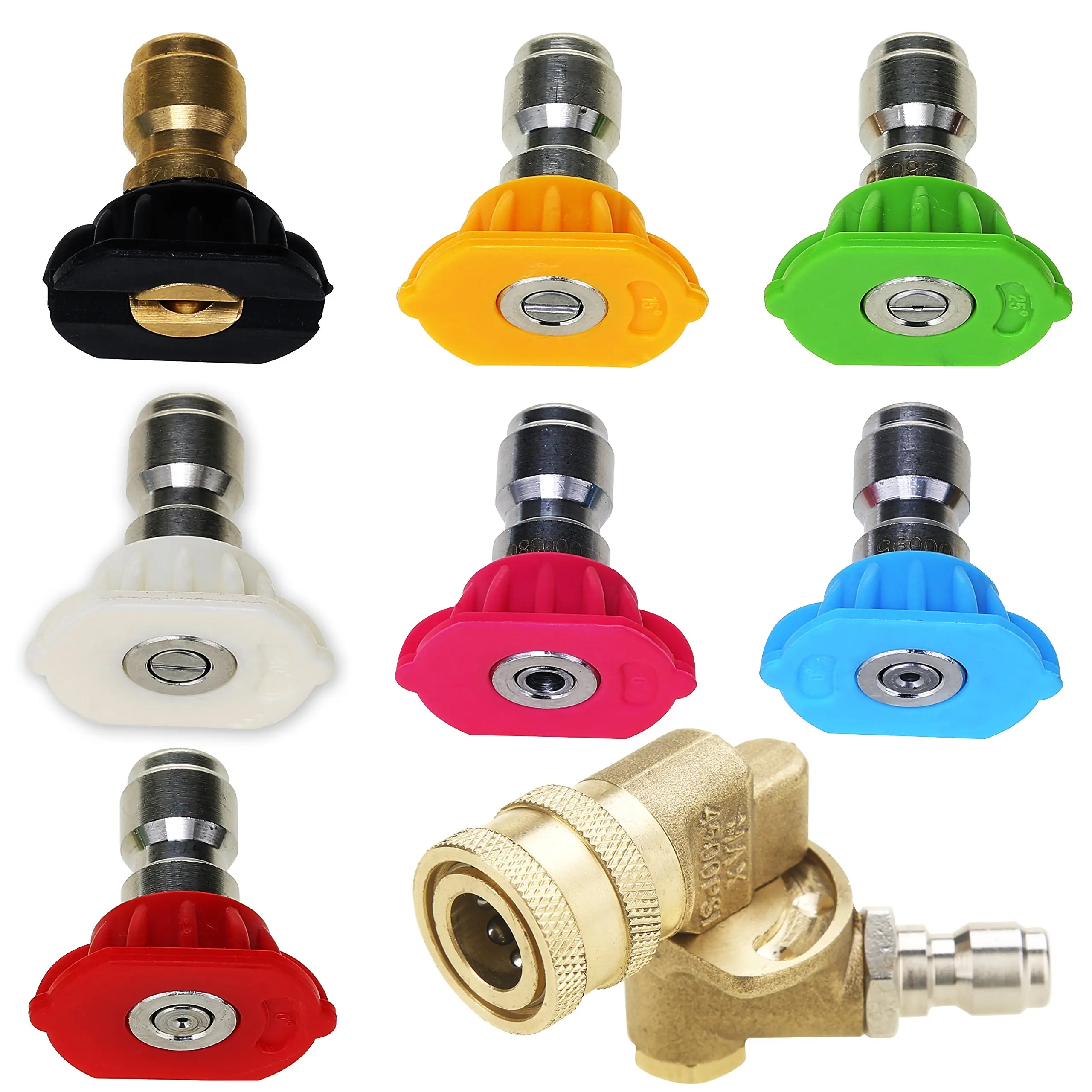 M MINGLE Pressure Washer Pivoting Coupler with 7 Power Washer Nozzle Tips | Pressure Washer Angle Tip, 1/4 inch Quick Connect , 4500 PSI, 8-Pack