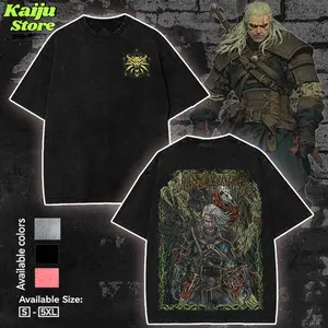 THE WITCHER: GERALT OF RIVIA Vintage Washed T-Shirt Hoodie — dark fantasy streetwear inspired by the legendary White Wolf | Premium gothic artwork, heavyweight feel, and perfect for RPG fans, gamers, and medieval aesthetic fits
