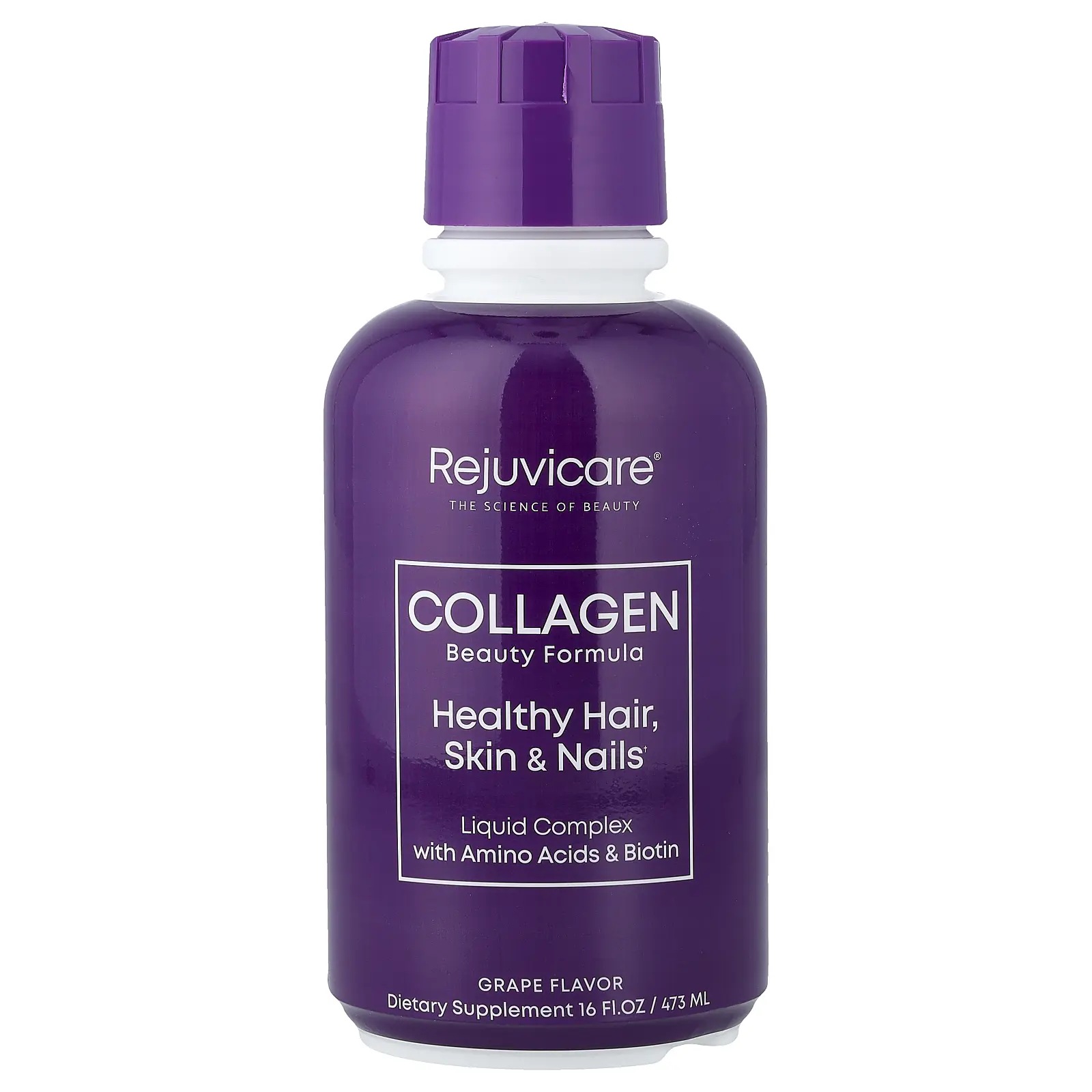 Rejuvicare Collagen Beauty Formula, Liquid Complex With Amino Acids & Biotin, Grape, 16 fl oz (473 ml)