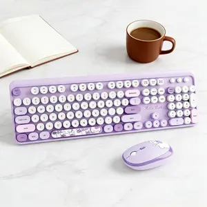 MOFii 1 Set Bear Keyboard and Mouse Combo, 2.4G Wireless Connection Full-Size Purple Keyboard and Mouse, Compatible with Desktop/Laptop, US QWERTY Layout (Batteries Not Included)