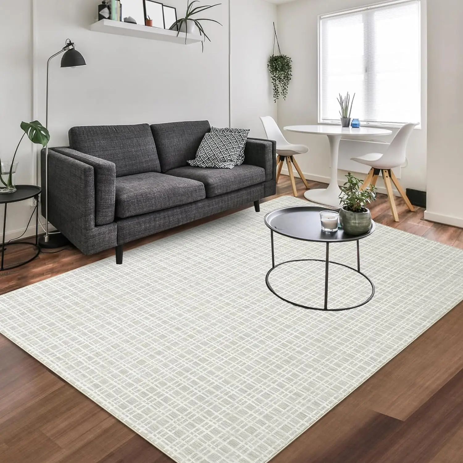 【Christmas Deal】GARVEE Washable Small Living Room Rug 4x6 Modern Geometric Area Rug Checkered Design Rug Non Slip Non Shedding Indoor Carpet Stain Resistant Area Rug Low Pile Floor Cover For Bedroom,Grey
