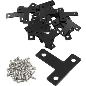 T Shape Flat Mending Plates 40mm x 40mm (1.57" x 1.57") T Corner Braces T Bracket Connector Fixing Repair Plates for Wood Furniture, Cabinet, Windows, Black