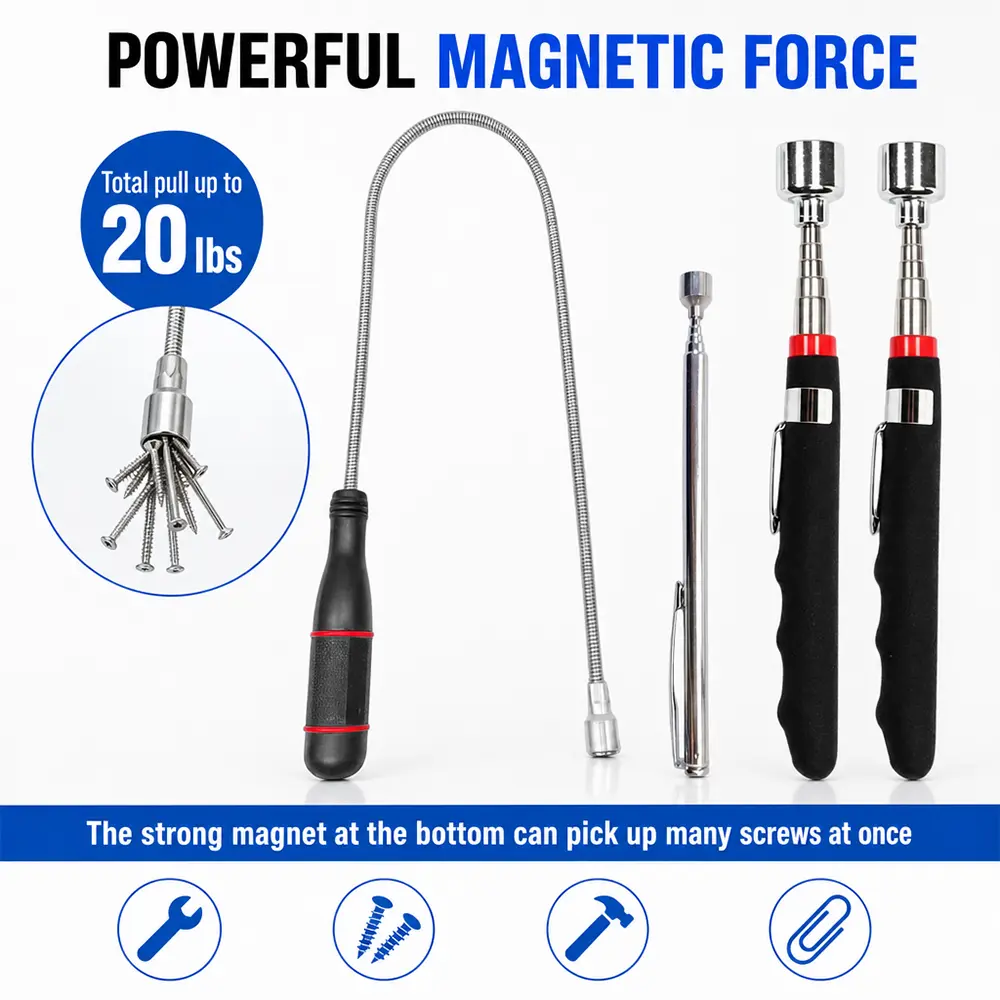 4 Pack Telescopic Magnetic Pickup Tools Set - Telescopic Rods, Flexible Spring Steel Magnet Stick with Powerful Magnetic Force for Home Repair