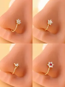 Women's Fashion Snowflake Cherry Tulip Nose Clips Set, No Piercing Adjustable Vintage Elegant Design, Daily Wear Party Gift, Vintage Body Jewelry