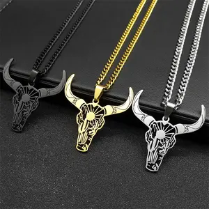Product  Fashionable and simple hollow bull head animal cowboy pendant necklace features unisex Mexican bullfighting retro jewelry