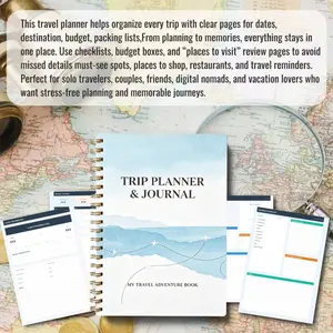 A5 70-page travel planning handbook and journal portable itinerary checklist template, including daily diary, date, destination, budget, packing list, and other features, spiral-bound, specially designed for travel planning