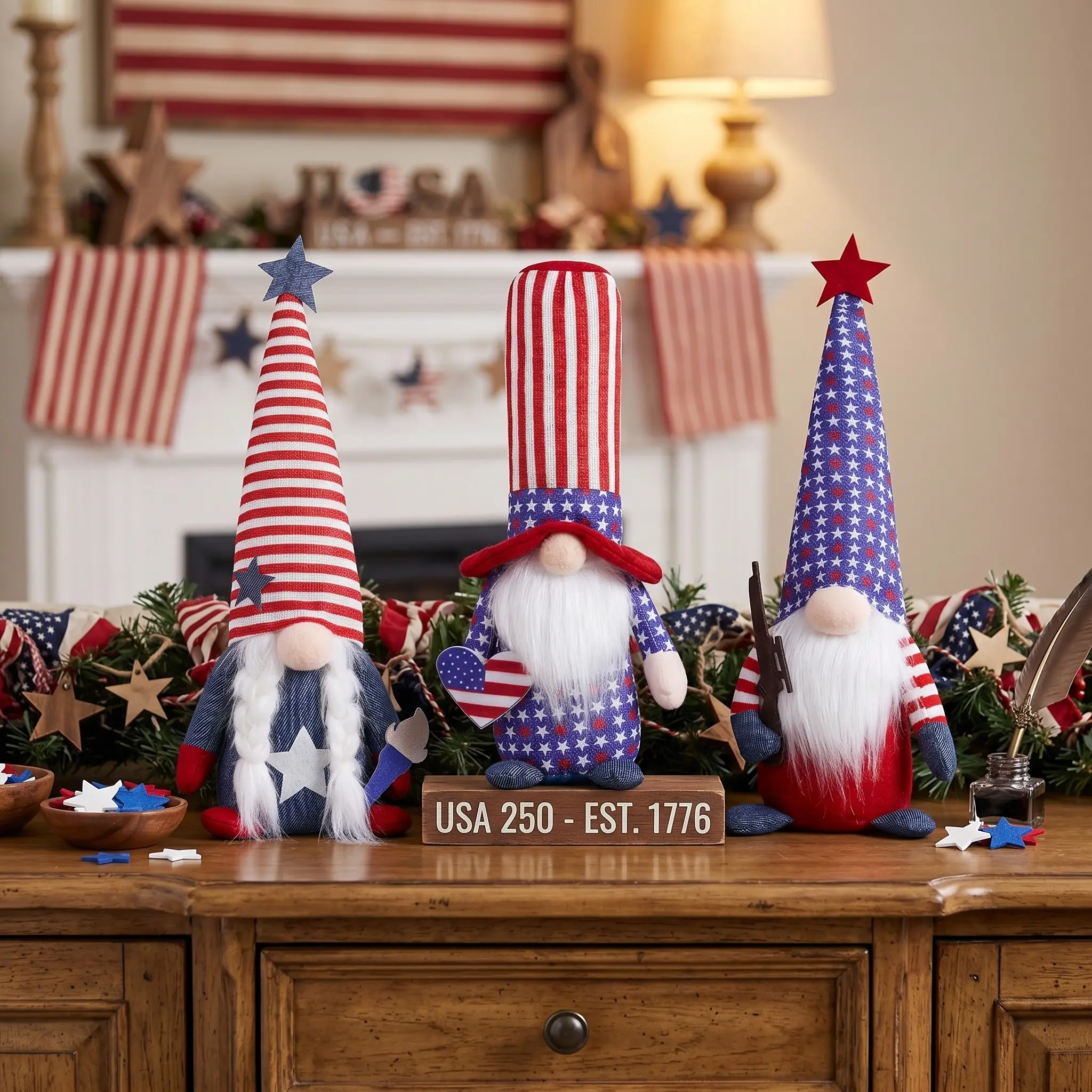 4th of July Patriotic Gnomes Decorations - 3PCS Handmade Gnomes American Stars&Stripes Plush Elf Scandinavian Tomte Veterans Memorial Day Gift - Fourth of July Independence Day Table Ornament Home Decor Decorative Ornaments