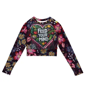 Authentic PHIM™ “Feed Your Mind” Women’s Long Sleeve Crop Top – Motivational Statement Streetwear