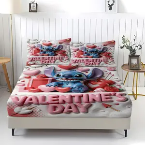 Stitch Animated Themed Cuddly Cartoon Print Bed Sheet Set, Includes 1 Flat Sheet and 2 Pillowcases, Comfortable Bed Linen with Non-Slip Dustproof Cover, Suitable for Bedrooms and Guest Rooms, Ideal for Kids and Holiday Gifts
