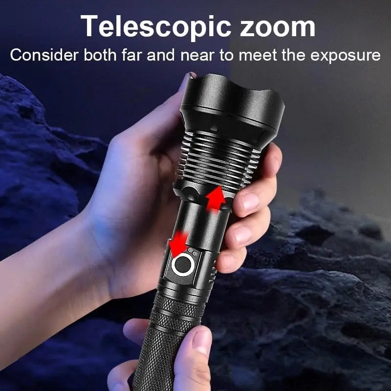 XHP90.2 Rechargeable Tactical Flashlight, 990000 High Lumens Super Bright, Zoomable 5-Mode, IPX7 Waterproof, Compact Portable Alloy Body, Lightweight Powerful for Camping Emergency Use, Portable Flashlights, Tactical Flashlights