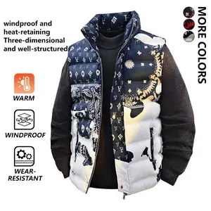 Men's Stand Collar Vest Autumn Winter Warm Colorblock Sleeveless Jacket Single Vest Coat (Does Not Include Innerwear), Selected Thermal Insulation, Stand Collar Design Neatly Windproof, Colorblock Stitching Fashionable, Zipper Closure Convenient; Suitable