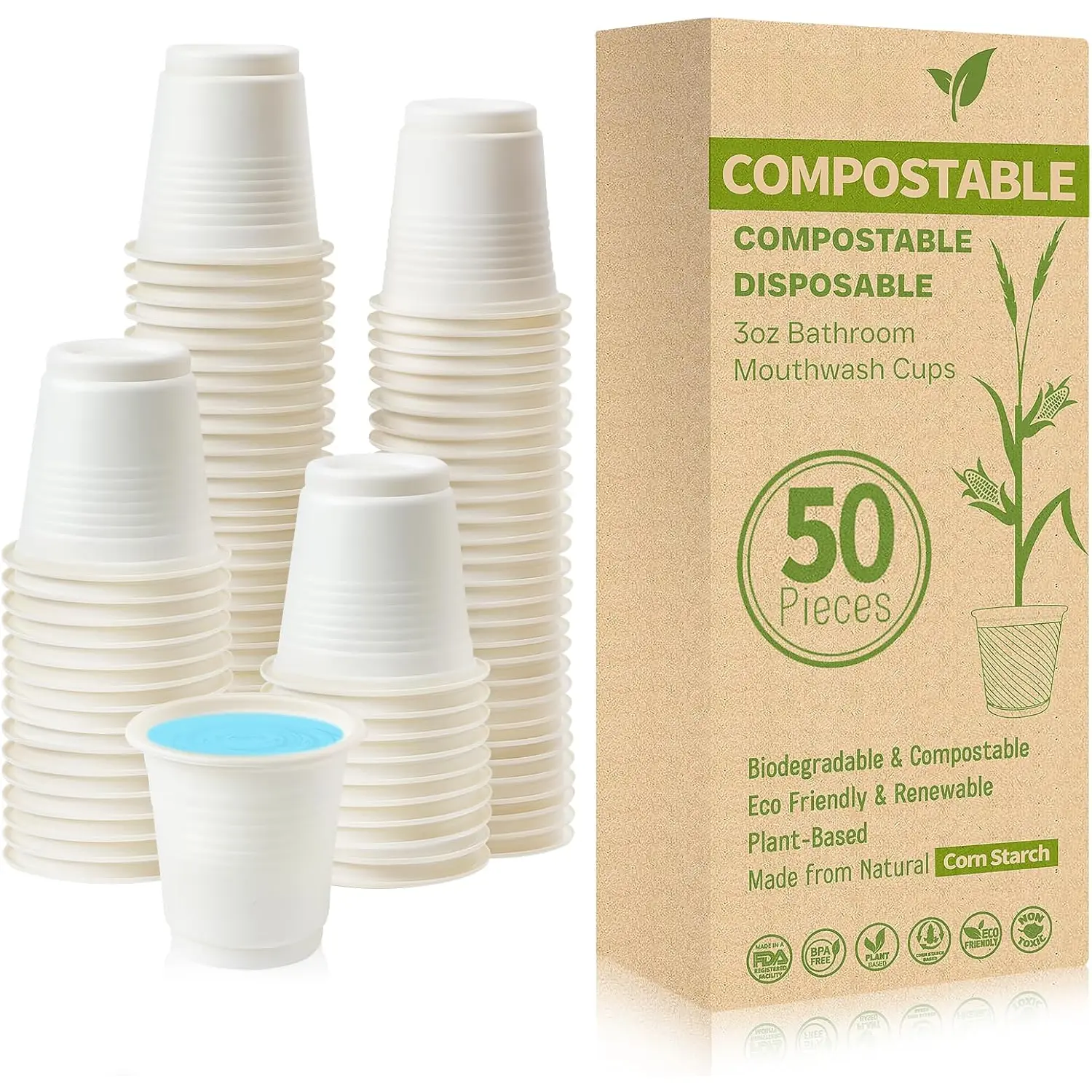 3 oz Bathroom Cups  Compostable Cups Biodegradable  Cups Mouthwash Cups for Rinsing Mouth Shot Cups Disposable for Tasting (50 Pack)