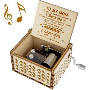 You are My Sunshine Music Box, Gift for Mom from Daughter, Wood Laser Engraved Vintage Mini Size Boxes, Unique Best Mother's Day, Birthday/Christmas, Thanksgiving Day