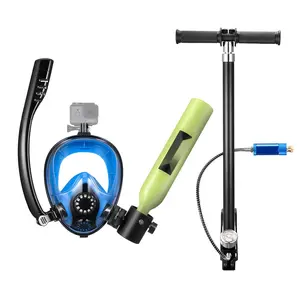 Mini Scuba Tank With Sub-Mask, 0.5L Portable Diving Cylinder For Underwater Breathing, Reusable Lung Tank Provides Up To 10 Minutes Dive Time, Emergency Rescue Pony Bottle With Manual Pump For Snorkeling