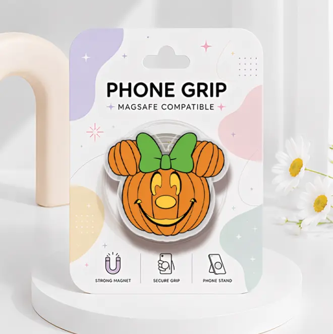 Cute Pumpkin With Green Bow Phone Grip, Orange Green Halloween Phone Holder, Pumpkin Mouse Phone Stand, Autumn Seasonal Accessory, Gift for Her