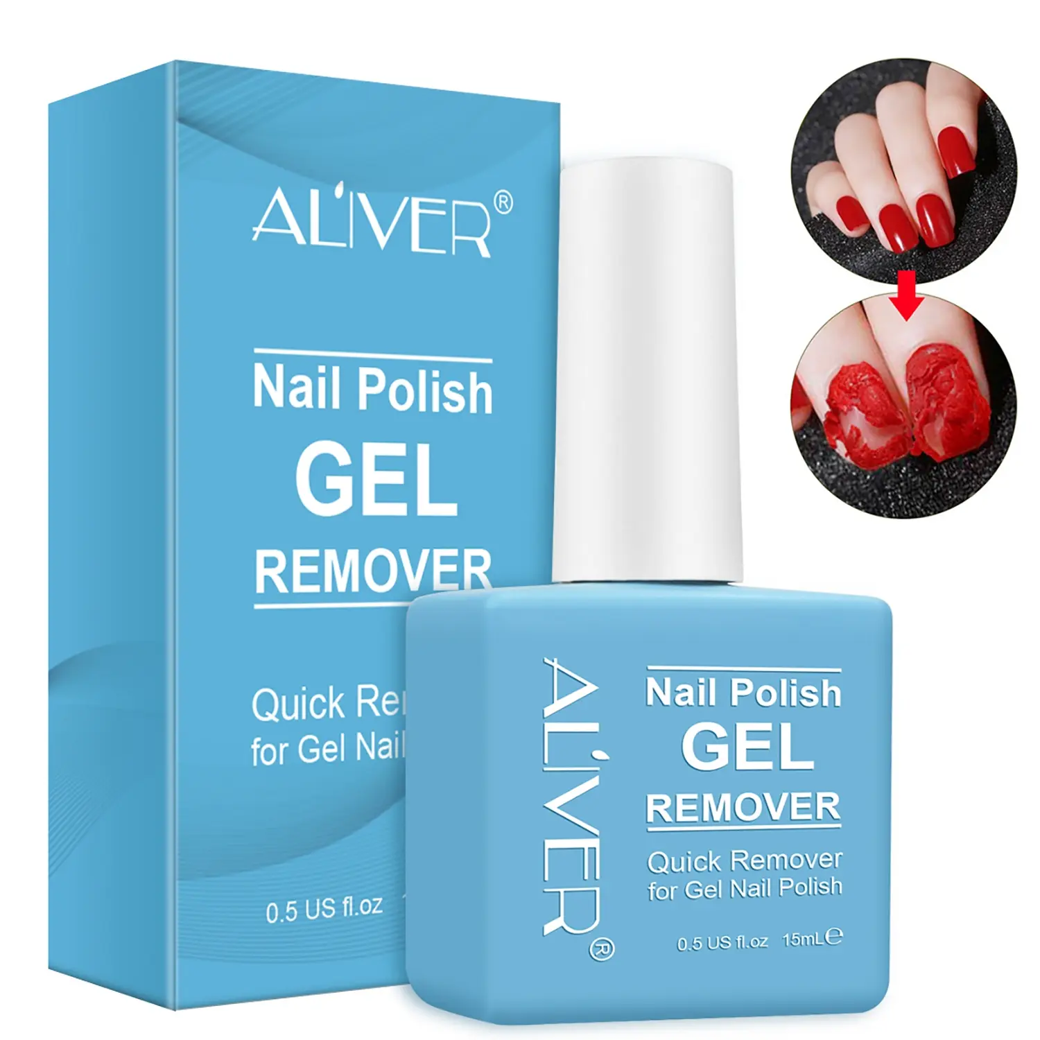 Aliver 15mi Gel Polish Remover, Quick 3-Minute Nail Removal Solution, Gentle Formula for Safe Use, Removes Nail Polish Effortlessly