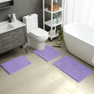 3-Piece Bath Mat Set with Non-Slip Design, Washable Plush Bathroom Rugs, Absorbent Toilet Mat for Home Décor, Suitable for Bathroom Kitchen Bedroom