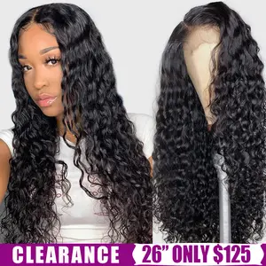 Iwish HAIR 26 Inch Water Wave Human Hair Wigs 13x4 HD Transparent Lace Front 100% Virgin Hair 30 Inches 180% Density Pre Plucked Curly Lace Frontal Wigs for Black Women water  wave  wig