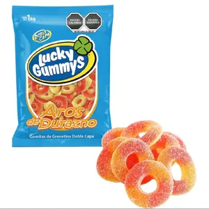 Lucky Gummy Peach Rings - 1kg Bag of Double Layered Gummy Rings with Exceso de Durazno Flavor