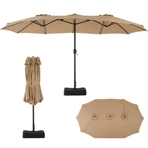 15ft Large Rectangle Patio Umbrella with Weighted Base - Outdoor Market Umbrella for Dining Table, Deck & Backyard, Commercial-Grade UV-Resistant Canopy, Push Button Tilt