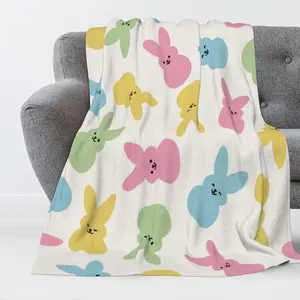 Luxury Plush Easter Blanket Red Blue Green Yellow Colorful Bunny Throw Blanket for Couch,Lightweight Soft and Warm Throws Blankets for Sofa Bed Living Room in Spring 50"x40"