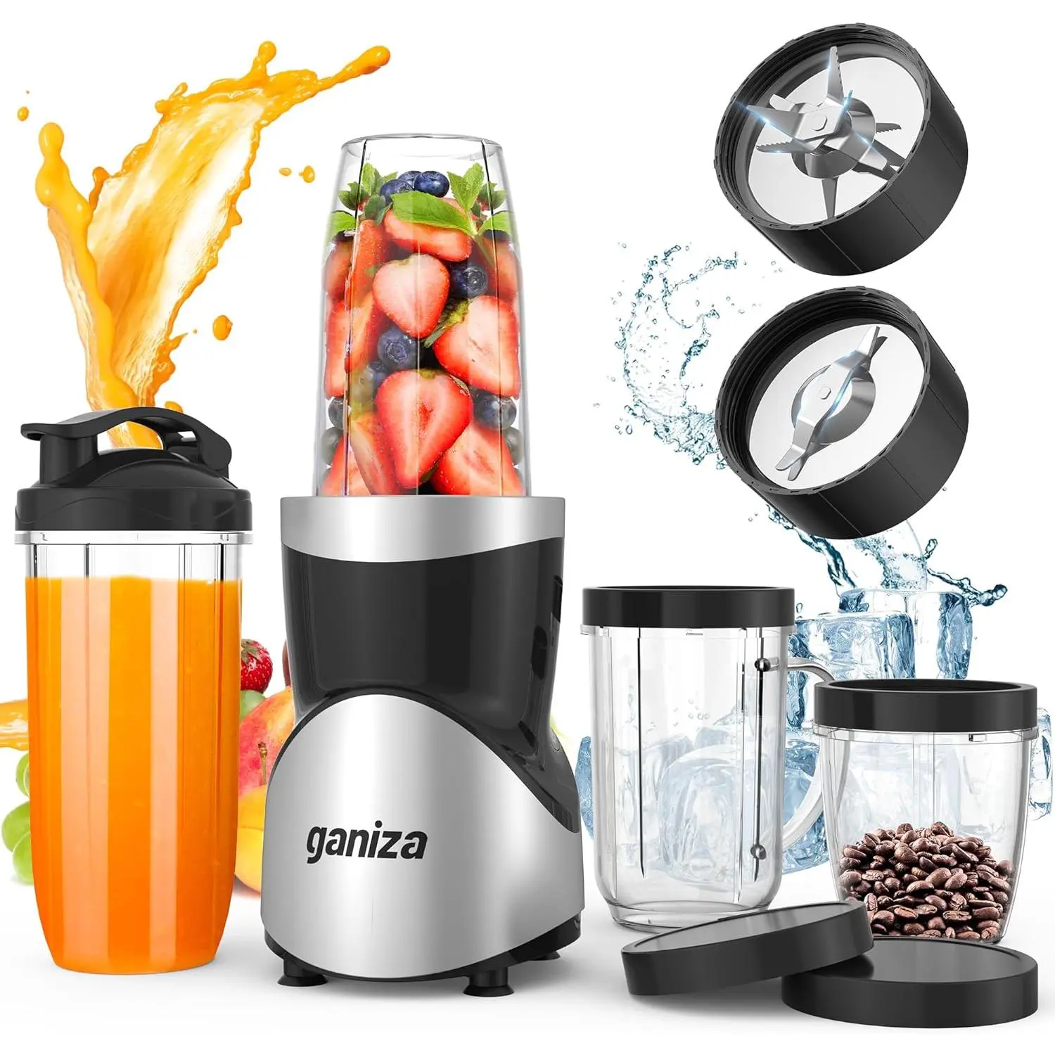 Smoothie Blender, 900W Blenders for Shakes and Smoothies, 15-Piece Personal Blender and Grinder Combo for Kitchen, Smoothies Maker with 4 BPA-Free Portable Cup, Nutritious Recipe