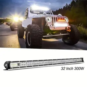 32" Ultra-Slim Straight LED Light Bar - High-Intensity Spot Flood Combo Beam - 300W, 12V/24V, Waterproof, Durable, Wide Angle Illumination - Ideal for Tractor, 4X4, UAZ, Off-road, 4WD, SUV, ATV, Truck, Auto, Car
