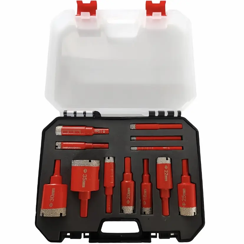 Tile Hole Saw Kit - 12-Piece Drilling Bit, Glass Core Cutter Set with Center Pilot Guide, Diamond Masonry Drill, Porcelain Extractor, Ceramic Broach for Granite Marble Stone Concrete