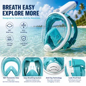 Full Face Snorkel Mask with Anti-Fog & Anti-Leak Design, 180° Panoramic View, Easy Breathing System, Dry Top Technology, GoPro Mount, Food-Grade Silicone, Adjustable Strap, Perfect for Snorkeling, Beach Travel & Pool Use