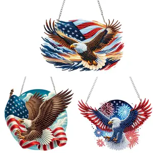 DIY US Flag Eagle Diamond Art Painting Hanging Pendant Art for Home Wall Window Decor