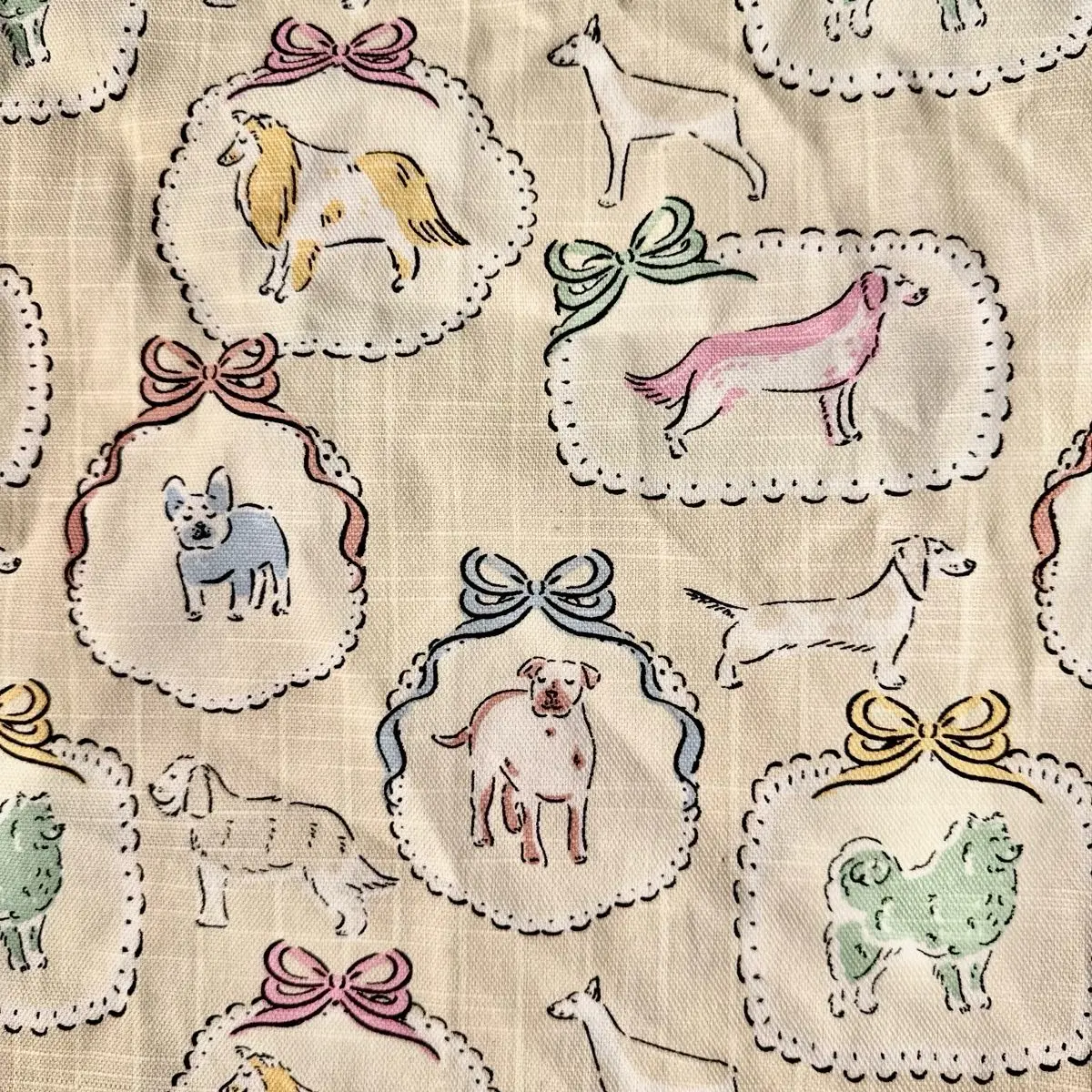 Sketched Animal Dog Apron with Bows -Beige & Green