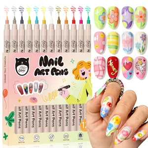 Nail Art Pens Set, 0.7mm 3D Quick-Drying Waterproof Acrylic Paint Markers, Dotting Liner Tools for DIY Nail Design, Home & Salon Manicure, Ideal for Christmas, Halloween