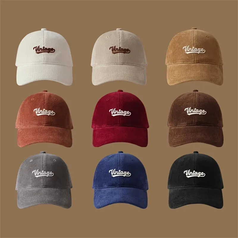 Vintage Letter Embroidery Baseball Cap Solid Color Corduroy Sports Hat Lightweight Adjustable Dad Hats For Women Men