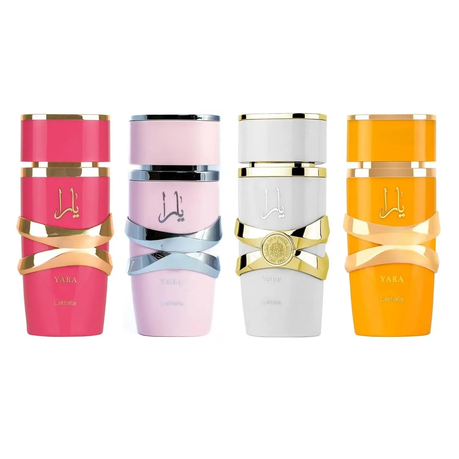 Lattafa Yara Women's 4-Piece Eau de Parfum Spray Set, 3.4 Fl Oz Each, Fragrance Variety Pack with Floral Amber, Sweet, Fruit-Flavored Scents, Multi-Scent Option for Versatile Occasions, Floral Amber Scents