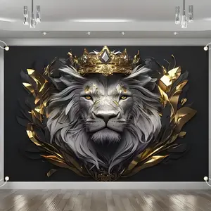 Black and Gold Lion King Backdrop Banner, Luxury Crown Lion Wall Decor, Durable Polyester Fabric Photo Booth Prop, Reusable Easy to Clean, Perfect for Men's Cave, Birthday Party, Bachelor Party, Home Decor, Gifts for Friends and Family