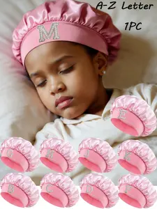 1pc Children  Satin Wide Brim Sleep Caps  Suitabi For Curly And Straight Hair Sleep Bonnet 3-8Y