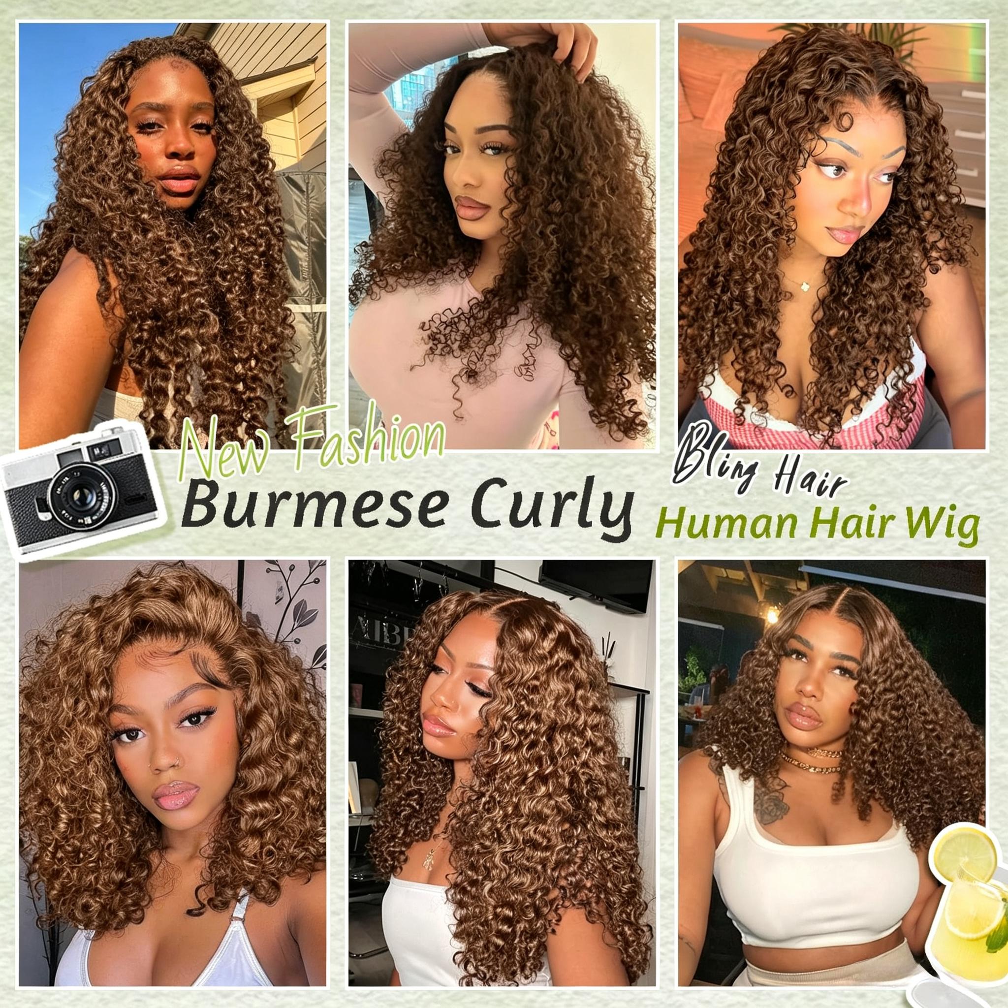 Bling Hair Burmese Curly Wig Human Hair 13x6 99J Burgundy Lace Front Wigs Human Hair 180% Density HD Lace Frontal Wigs Pre Plucked Virgin Remy Hair Burgundy Wig